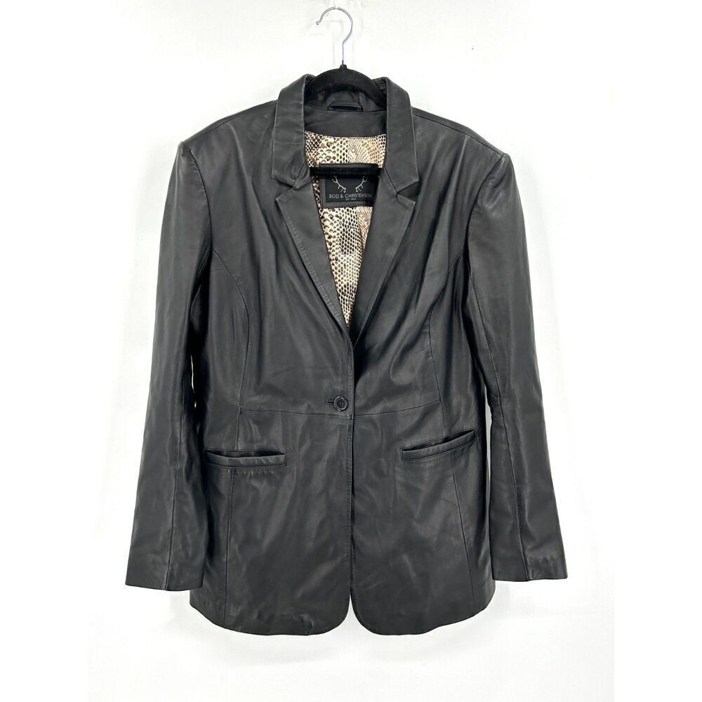 BOD & CHRISTENSEN Black 100% Buttery Soft Leather Single Button Blazer Jacket XL